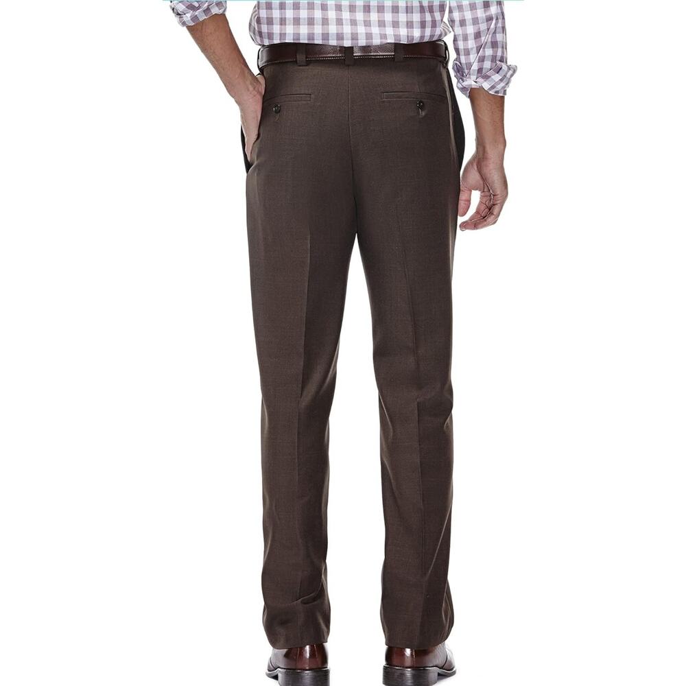 Haggar Men's E Clo Repreve Stria Classic Fit Flat Front Dress Pant, Brown, 40x32 - Picture 3 of 4